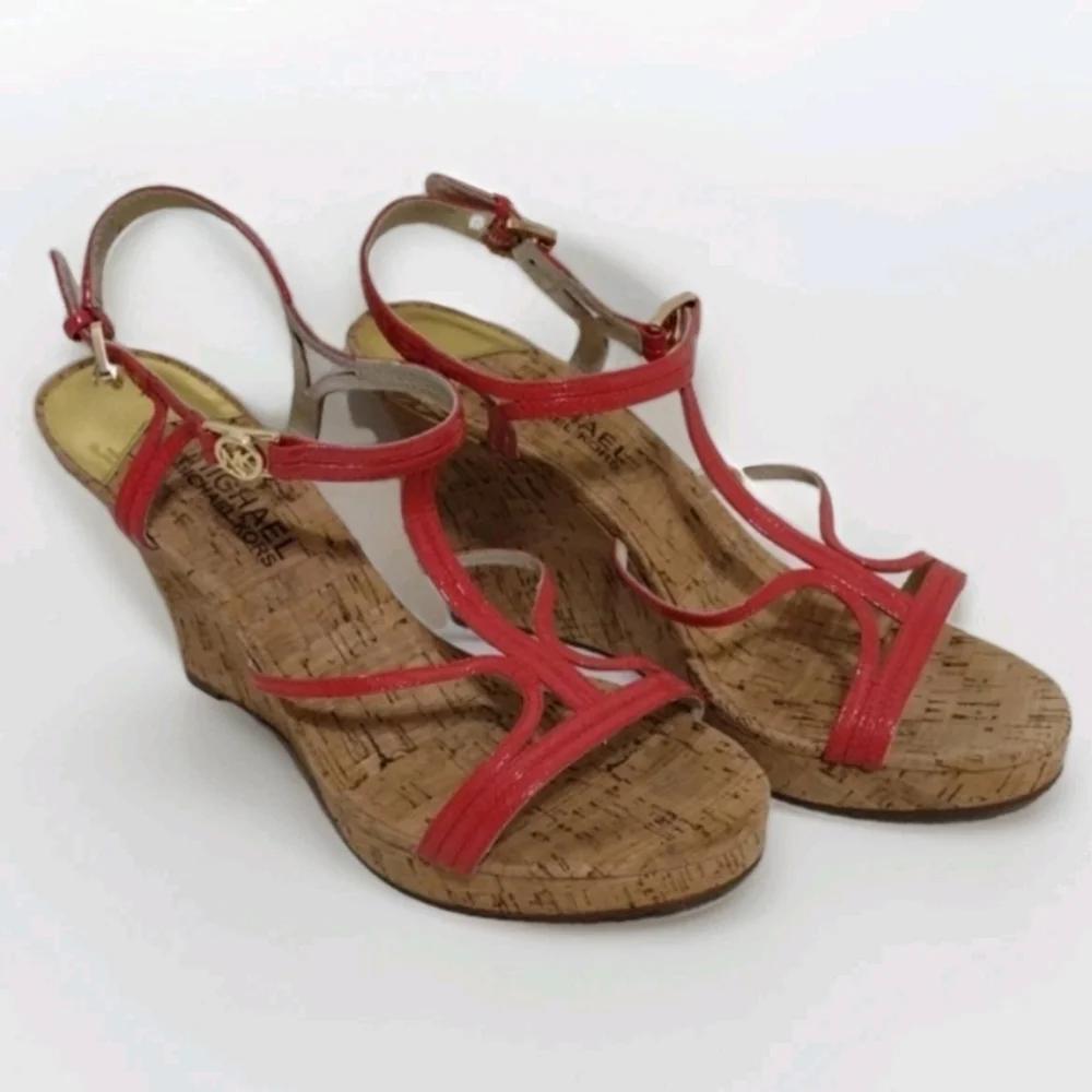 Michael Michael Kors Cicely Strappy Open Toe Cork Wedge Platform Sandals US 8